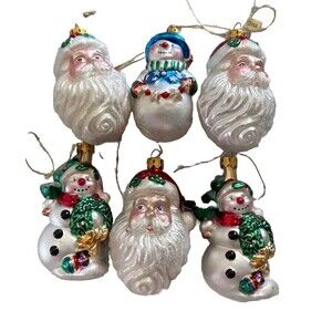 Lot Of 6 Vintage BK 3” Santa and Snowman Christmas Tree Ornaments Cottagecore